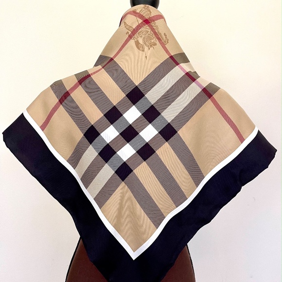 Display # 1 Burberry Scarf Classic Beige Check Black Border Silk Wrap - Picture 6 of 15
